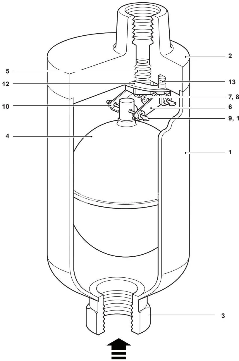 Diagrama de sección transversal y materiales del Spirax Sarco AE50S